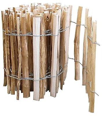 iWerk® – Staketenzaun 90 × 400 cm gerollt – Lattenabstand 7-8 cm | Haselnusszaun zum Stecken für Beeteinfassung & Teichumrandung | Natürliche Deko für den Garten | Holzzaun extra witterungsbeständig