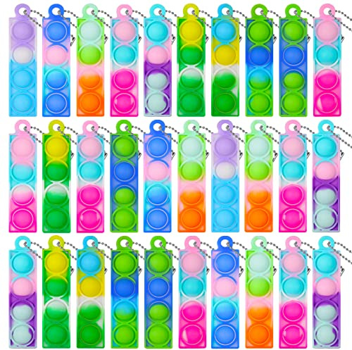 FANTESI 30 Pcs Mini Pop Fidget Toy Bubble Poping Keychain,Stress Relief | Silicone Hand Bulk Toy Small Keychain Toy for Party Favors, Easter Egg Basket Stuffers Goodie Bag Filler(Random Color)
