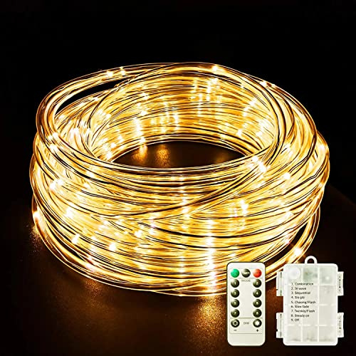 200LED Lichtschlauch Schnur Lichter,KINGCOO Wasserdichte 22M/72FT 8 Modi Batteriebetriebene Kupfer Streifen Seil Lichterketten für Innen Außen Garten Hochzeit Party Weihnachten Dekorationen(Warmweiß)
