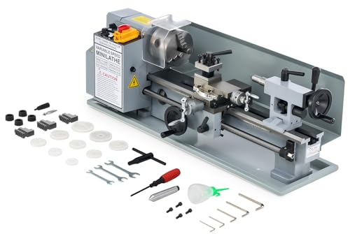 CREWORKS Drehmaschine 550W Metalldrehmaschine 7 x 14 Zoll Tischdrehmaschine 180x350MM Drehbank Metall 2250 RPM Mini Drehmaschine für Metallbearbeitung Metal Lathe (7 x 14 Zoll Hellgrau)