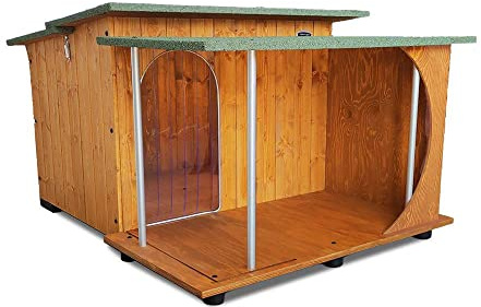 Hundehütten Hundehaus Hundehöhle mit Veranda Aus Massiv Holz Echtholz Geshenk THERMOVORHANG Made in Italy Mod. Italy B - Pudel 73x87xH51