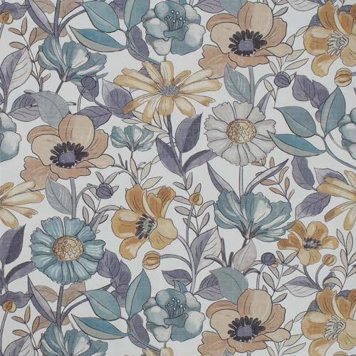 Canvas Stoff Blumen, Dekostoff 100% Baumwolle | ab 50cm x 135cm (weiß) | Leinenoptik