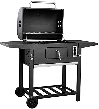 Großer Grill Holzkohle-Fass BBQ – Robustes Emaille-Finish, Kochgrill und Warmhalteregal für Outdoor-Partys und Essen