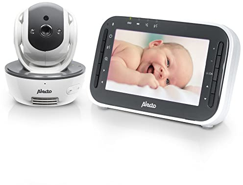 Alecto DVM200M Funk Babyphone steuerbarer Kamera - 100% störungsfreie Babyfon - Indoor Baby Monitor mit Nachtsicht und hohe Reichweite von bis zu 300 Meter - 11 cm. Mehrkameradisplay - Weiß/Grau