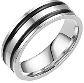 Epinki Titanstahl Eheringe, Poliert Streifen Eheringe, Schwarz Silber Pärchen Ringe Trauringe für Damen Herren