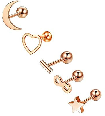 Skcess Nasenstecker Chirurgenstahl, Nasenpiercing Schmuck Ring mit Roségold Stern Unendlich Herz Mond Ball 5Pcs Piercingschmuck Geschenk für Frauen Männer