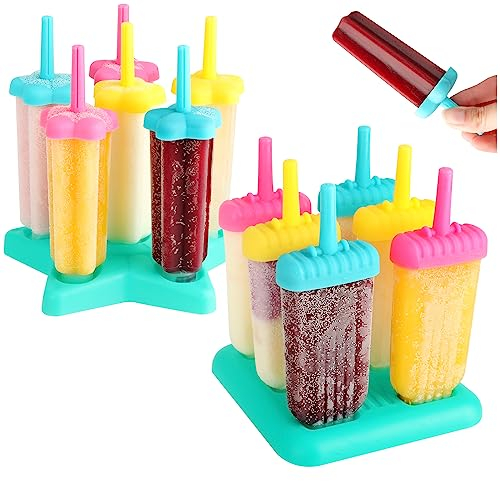 COM-FOUR® 2x molde de helado para 12 porciones de helado en un palito - moldes de hielo de agua en colores brillantes - moldes de helado para helado [la selección varía] (12x molde de hielo 50/65ml)