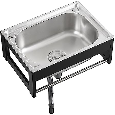 Edelstahl Küchenspüle, Waschbecken aus Stahl, Wandwaschbecken kratzfestem mit ständer, Multifunktions Waschtisch, Freistehende Spülbecken Ausgussbecken (50x40x21cm / 19.69x15.75x8.27in)
