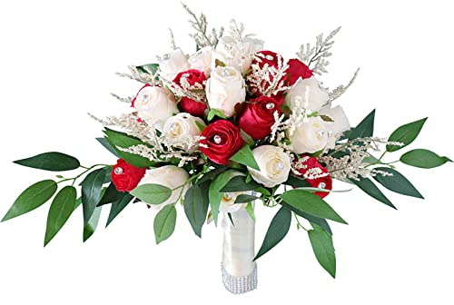 UYUME Künstliche Rosen 11,81 Eleganter Brautjungfernstrauß aus roten und Champagnerrosen, der einen Blumenstrauß for die kirchliche Hochzeitszeremonie wirft