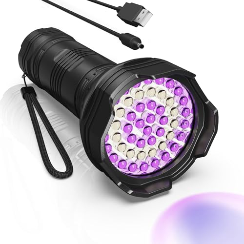 Roxicosly UV-Schwarzlicht-Taschenlampen, 51 LEDs, 395 nm, UV-Taschenlampe, wiederaufladbar, Schwarzlicht, ultraviolette Taschenlampe, tragbare Mini-Handheld-Urin-Detektor-Licht für Hunde/Katze,
