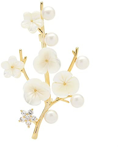 Brosche Damen Damenmode-Accessoires, elegante Damen-Brosche mit natürlicher Muschelperle, Blumen-Brosche, Pflaumenform, Party-Bankett-Brosche Fashion Brosche