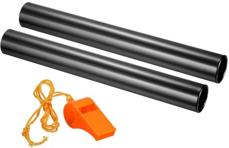 PATIKIL Staffelstab, 2er Pack Aluminiumrohr für Leichtathletik-Wettkämpfe, Rennen, mit Pfeife, korrosionsbeständig, Schwarz