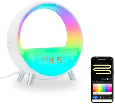 ValueLights | RGBIC Smart Sunrise Alarm Clock Wake Up Light | Bluetooth Speaker, Wireless Charger, Dual Alarms | Works with Alexa & Google | Smart Lighting & Home Tech Improvements Essential