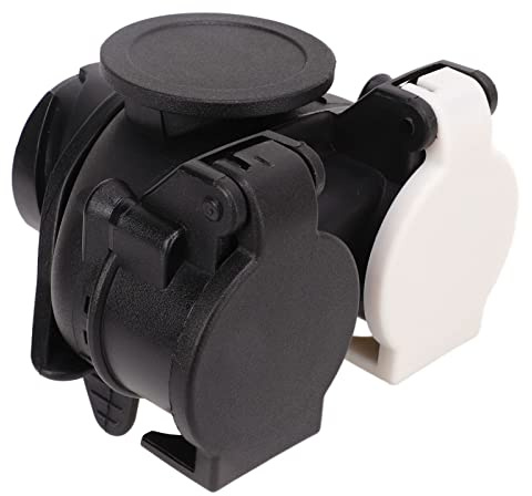 Adaptateur de Prise Remorque – s'adapte à Toutes Les Fiches Remorque, Connexion Sécurisée, Double avec Capuchon Protection, Matériau ABS et Cuivre Durable,