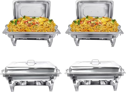 PRIJESSE Chafing Dish Buffet Set 4 Piece 9L Stainless Steel Food Warmer for Party Buffet Banquet Dinner