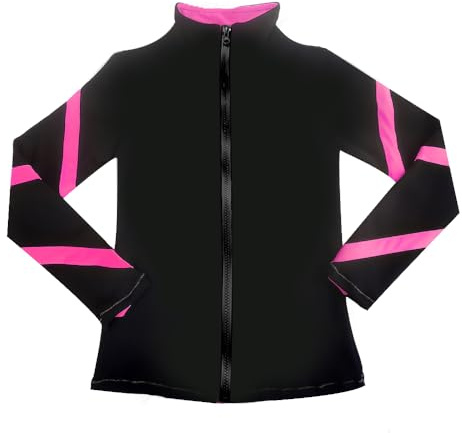 JoyCan Mädchen Eislaufjacken Frauen Streifen Training Übung Eiskunstlauf Tops Fleece, Pink, 10-12 Jahre