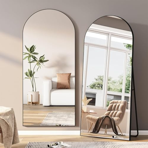 BHFFTHK Bogen Ganzkörperspiegel,180x80cm Gewölbter Spiegel mit Schwarz Metallrahmen Standspiegel HD Groß Bodenspiegel Wandspiegel mit Haken für Schlafzimmer Ankleidezimmer Spiegel