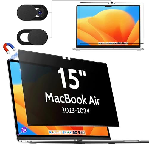 Makinda Magnétique Filtre de Confidentialité pour MacBook Air 15 Inch (2023-2025, M2/M3 /M4 A2941 A3114), Amovible Protecteur d'écran Anti Espion-Lumière Filtre Ecran Mac Air 15 Laptop