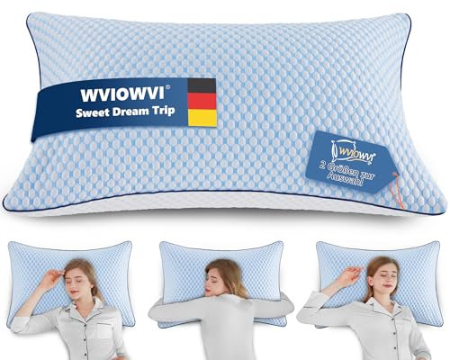 WVIOWVI Memory Foam Kissen, Kühlendes Kopfkissen, Nackenkissen Ergonomisches Seitenschläferkissen Schlafkissen für Seiten, Rücken & Bauchschläfer (Blau-weiß, 40x80 cm)