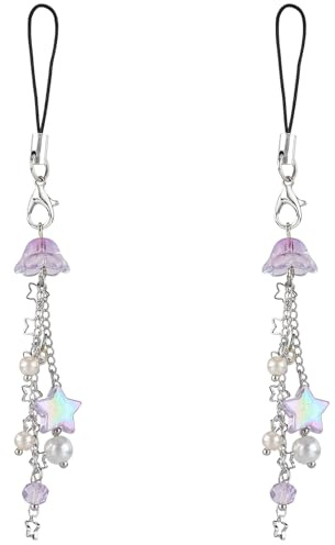 BEEFLYING 2 Pcs Jellyfish Phone Charms Aesthetic Y2K Cute Charm Straps Cell Phone Pendants Accessories with Star Beads for Bag Keychain Camera Wallet, Purple