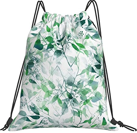 Richugui Rucksack mit Kordelzug, grüne Blätter, Kordelzug, Sporttasche, Turnbeutel für Damen und Herren, Rucksäcke, Schwimmtasche für den Strand, Schwarz, One size