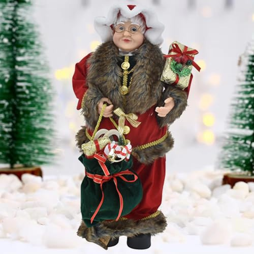 BAKAJI Mamma Natale con Sacco Porta Regali con Vestiti in Tessuto Rosso e Verde, Figura Natalizia Decorativa, Decorazione Addobbo Natalizio Tavolo, Casa, Ufficio Decorazioni Natalizie (48 cm)