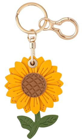 Gosknor Sonnenblumen Schlüsselanhänger, Kompatibel mit AirTag, Sonnenblumen-Schlüsselanhänger aus Leder, Anhänger für Geldbörse, Schlüsselzubehör