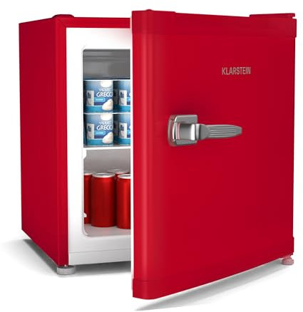 Klarstein Irene Retro Mini-Gefrierschrank, 31L, Flexibler Temperaturbereich -24 °C bis 10 °C, Energieeffizienz C, Leise 38 dB, Kompaktes Design, Mini-Kühl-/Gefrierschrank, Rot