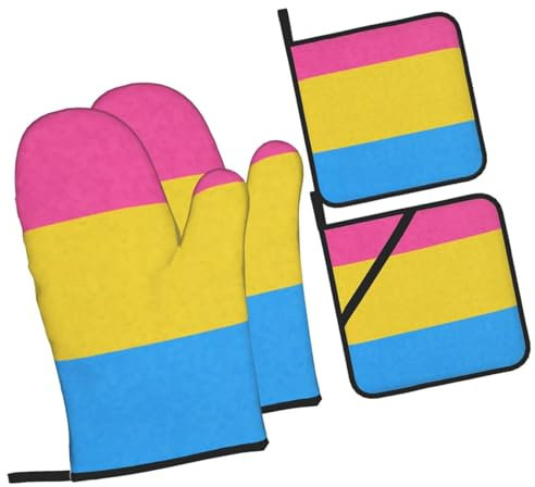 Guanti Da Forno E Presine Da Cucina Set, Art Pansexual Pride Flag Presine Da Cucina Professionale Guanti Da Cucina Professionale Kit Guanti Da Forno Per Cucinare Grill Forno