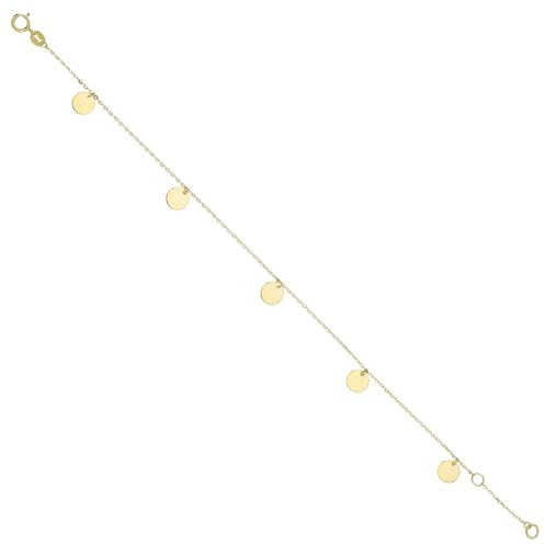 JC Trauringe Damen Fusskette mit Platten in 585 Gold mit runde Gelbgold Plättchen | Fußkette Fußkettchen Ankerkette Schmuck Länge 25 cm 8753