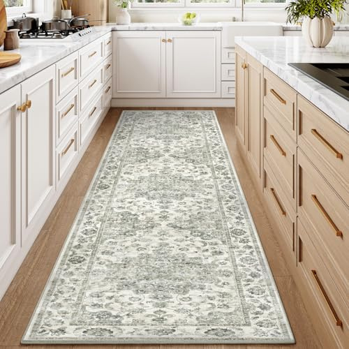 HUGEAR Vert Vintage Tapis Couloir Long Antidérapant Lavable en Machine 60x240cm Cuisine Chambre Adulte Interieur Bureau Poil Ras Decoration Chambrel