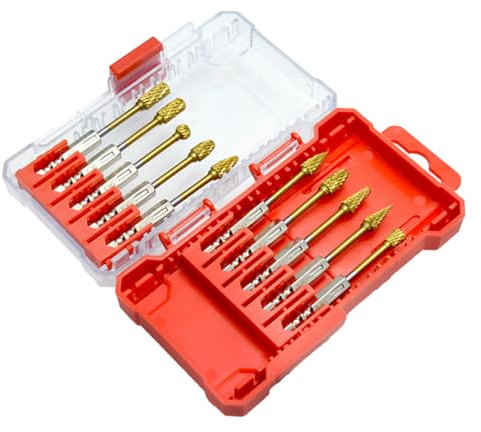 Set di 10 frese in acciaio con finitura per lavori di intaglio e lucidatura dettagliati in metallo, legno e