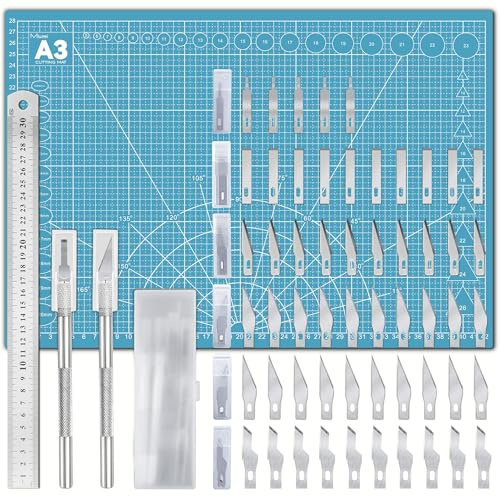 Cutting Mat Set A3 with Steel Ruler - Self-Healing Craft Mat for Sewing, Fabric & Drawing Projects Blue