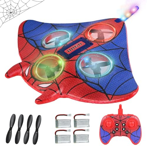 PATEMZON RC Flugzeug, Ferngesteuertes Flugzeug für Anfänger, mit Fernbedienung, LED-Licht, Auto-Hover, 360°-Flip, 4 Akkus und 4 Ersatzpropellern, 2.4GHz RC Flugzeuge für Erwachsene und Kinder