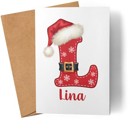 Kiddle-Design Weihnachtskarte personalisiert mit Name & Buchstabe, Karte Weihnachten Alphabet, Grußkarte Anfangsbuchstabe Nikolausgeschenk Initiale