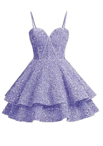 Vestido corto corto de lentejuelas para dama de honor para boda, vestido de princesa, vestido de cóctel, talla grande, Lila, 34