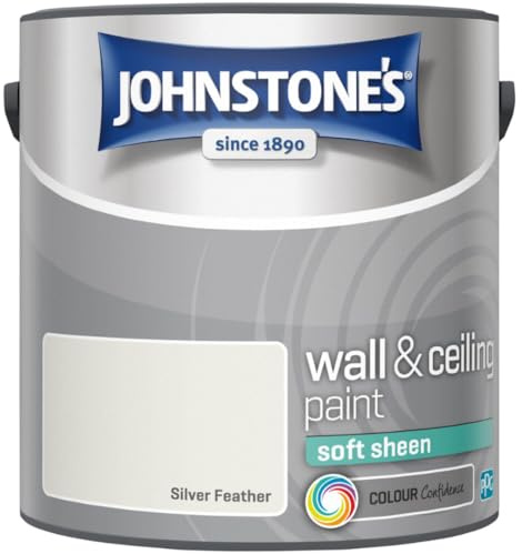 Silver Feather Johnstone’s Wall & Ceiling Soft Sheen Paint 2.5L – Subtle Sheen Finish, Durable & Washable, Quick Dry, Low Odour Interior Paint for Walls & Ceilings