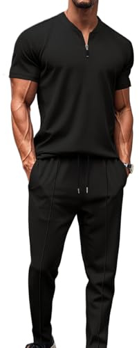 MSIYOW Herren Jogginganzug Trainingsanzug Herren Sportanzug Kurzarm Set 2-Teilige Freizeitanzug Casual Sommer Set
