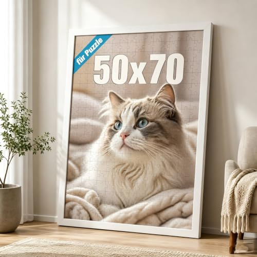 Lindahandel Bilderrahmen 50x70 Weiß, Puzzle Rahmen 50x70 für 1000 Teile, 50 x 70 cm Posterrahmen aus MDF mit Acrylglas, Bilderrahmen Groß für Poster, Fotos & Wanddeko