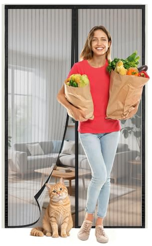 Zanzariera Magnetica per Porte 115x275 cm Chiusura Automatica Facile da Installare, Tenda Zanzariera per Balcone Soggiorno Camera da Letto, Righe nere