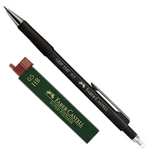 Faber-Castell 1345 - Druckbleistift GRIP, Minenstärke: 0,5 mm, Schaftfarbe: Schwarz Metallic + Dose Ersatzminen