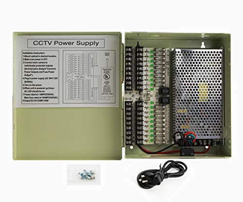 18 Outputs 12 Amp 12V DC CCTV Distributed Power Supply Box for Security Camera, UL Listed