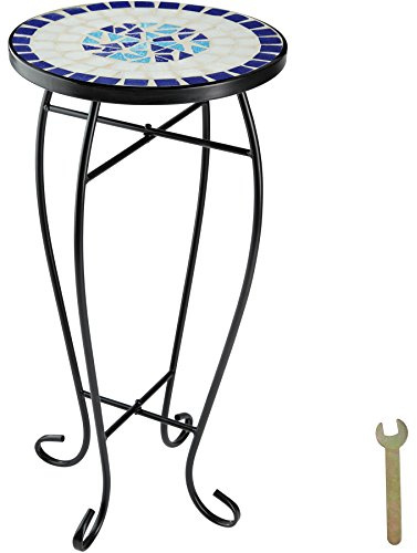 tectake 800571 Mosaik Blumenhocker, runder Beistelltisch mit Steinmosaik, Ø 30cm, Diverse Farben- (Blau-Weiß | no. 402769)