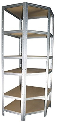 Eckregal Stecksystem 200 x 80 x 50 cm mit 6 Böden für Schwerlastregale mit 50 cm Tiefe: Ideale Ergänzung durch Ausnutzung der Ecken für Metallregal, Kellerregal, Lagerregal, Garagenregal