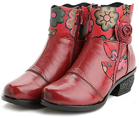 Duberess Damen Casual Gefüttert Schneestiefel Flache Booties Warme Winterstiefel für Damen, Stil 1 Rot, 39 EU