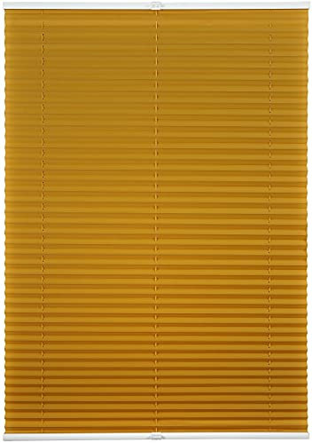 ondeco Plissee ohne Bohren mit Klemmträger viele Farben, Sonnenschutz für Fenster innen, Lichtschutz und Blickdicht, Plissee klemmfix Faltrollo Sichtschutz für Tür Gold-Ocker 75x130 cm