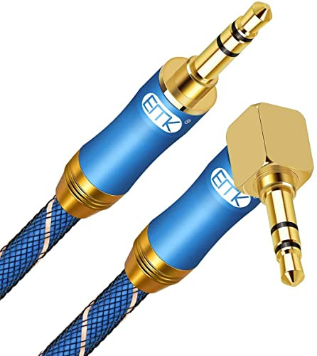 EMK AUX Kabel Rechtwinkliges 3,5mm Audiokabel Aux Jack zu Jack 90 Grad Stereo-Auxiliary Kabel für Telefon, Auto, Bluetooth Lautsprecher, Laptop, Headset, Handy (1 m)