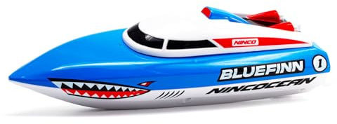 Ninco - Bluefinn | Barco Teledirigido con Gran ángulo de Giro y 2 Motores | Emisora 2,4 GHz | Medidas: 24 x 9 x 8 cm | Surca Las Aguas con Esta Bestia acuática | A Partir de 6 años (NH99035)