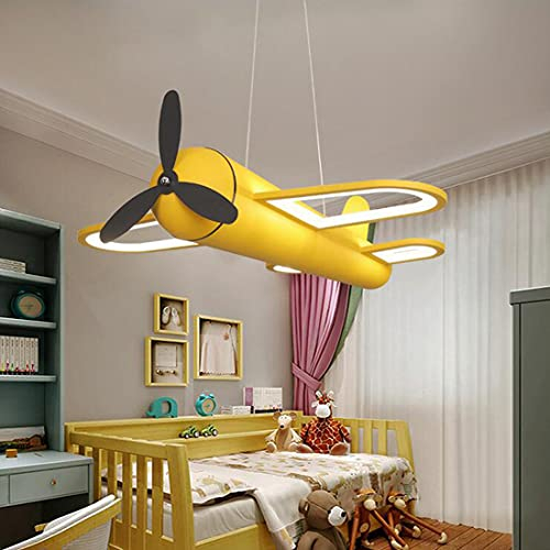 LED-Pendellampe Kinder Schlafzimmer Kreativ Flugzeug Höhenverstellbar Design Decke Kronleuchter, Dimmbar Hängeleuchte LED Kinderzimmer mit Fernbedienung, Kinerlampe Deckenbeleuchtung Modern Deko