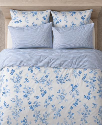 LERUUM Bettwäsche 155x220 Baumwolle Sommer Kühlend Blau Weiß Blumen Mädchen | Ideal für das ganze Jahr – leichte Baumwolle im Sommer und angenehmer Komfort bei jeder Temperatur.